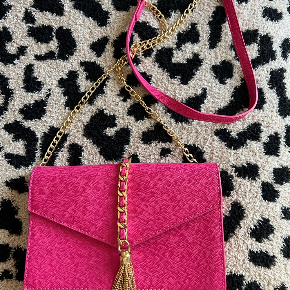 Vibrant Pink Crossbody Bag with Gold Chain